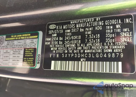 2020 Kia Telluride Ex z USA, uszkodzony, nr VIN 5XYP3DHC3LG049879